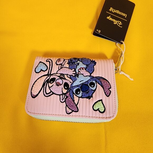Loungefly Disney Lilo and Stitch Angel Corduroy Pastel Color Block Zip Wallet - Picture 10 of 13